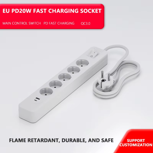 multi plug 6 Way With Grounding With Surge eu extension socket germany extension lead - 图片 2