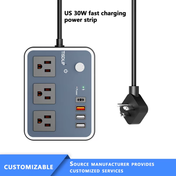 high-quality anti-slip and wall-mounted design surge protector 4USB 4 outlet us power strip us - 图片 2