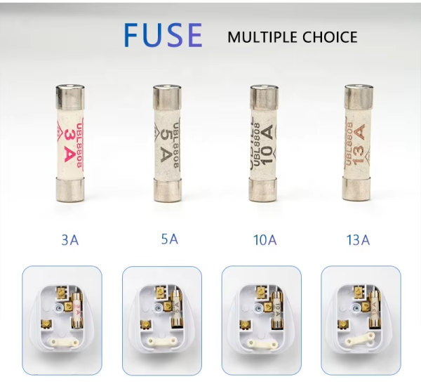 UK power cable fuse sand with copper cap Ceramic fuse 3A 5A 7A 10A 13A 15A 6 * 25mm British Style Fuse Tube - 图片 2