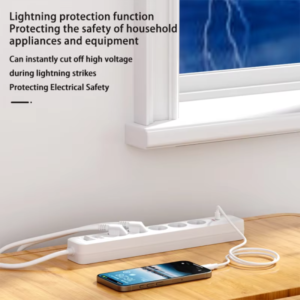 multi plug 6 Way With Grounding With Surge eu extension socket germany extension lead - 图片 3