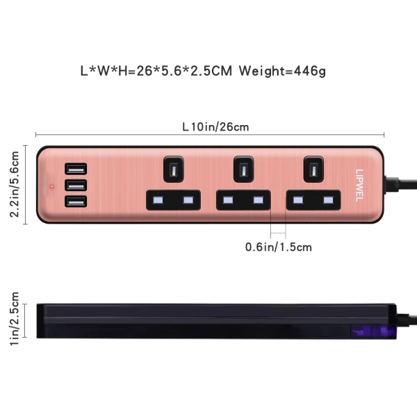 UK Type Universal 3 Pin Plug Power Outlet Strip With USB Office Power Strips - 图片 3