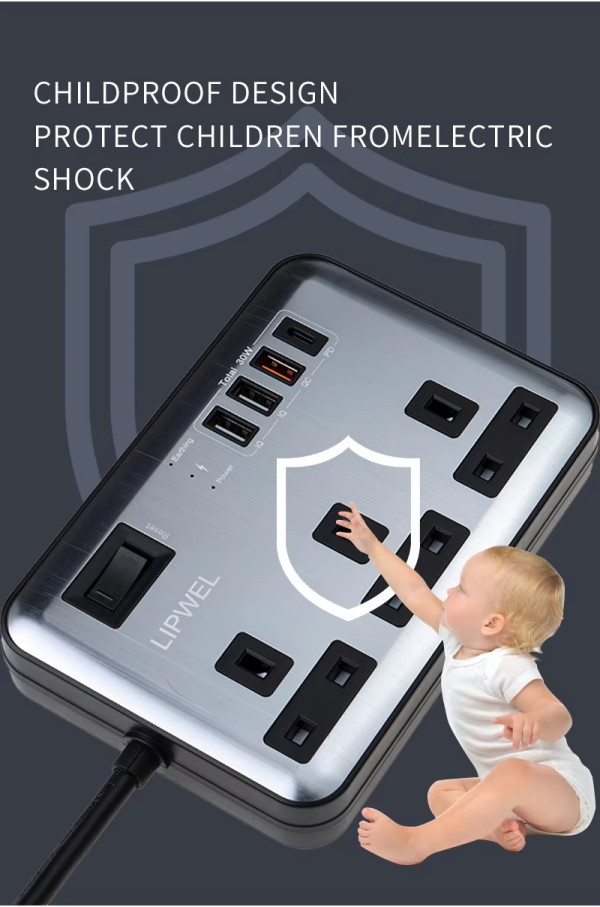 Hot Sale 250V 4 USB Port 3 Way UK Plug Socket Multi Power Strip 4 AC Outlets Surge Protector Extension Socket - 图片 3