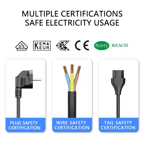 Custom PVC Jacket Europe Plug IEC 60320 C13 to C14 Monitor Power Cord 3 Pin AC Power Cord Cable