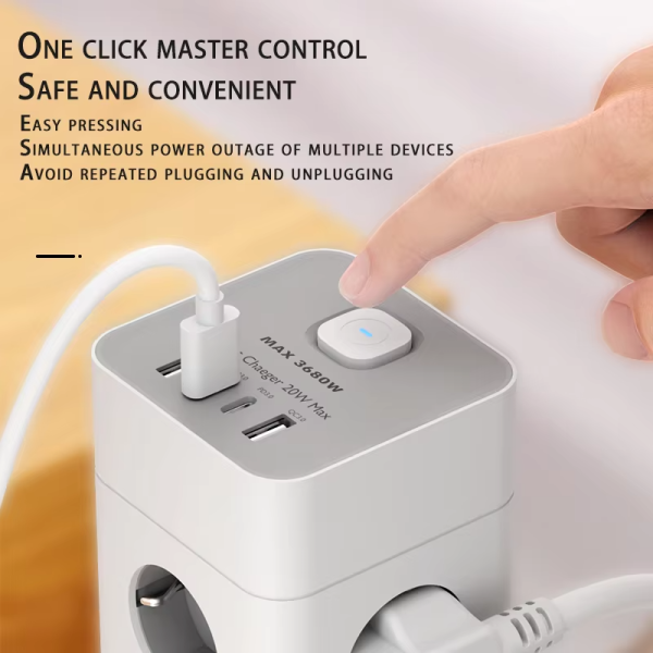 Smart 4 USB Tower Power Strip Surge Protector Vertical Multiple EU Sockets 4 Outlets Extension Cord with 1.8 Meters - 图片 4