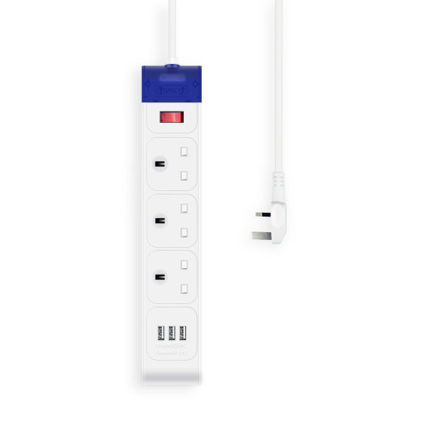 UK power strip 3ways Surge Protector Extension Lead 3 Outlets 3 USB Waterproof Outdoor Extension Lead Socket - 图片 4