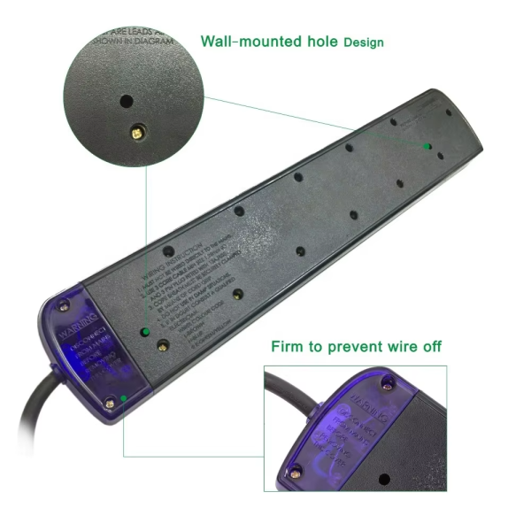 Newest trendy 6 Ways UK Extension Lead Cable Reel 6 FT Surge Protector Waterproof Power Strip antifall power socket - 图片 4