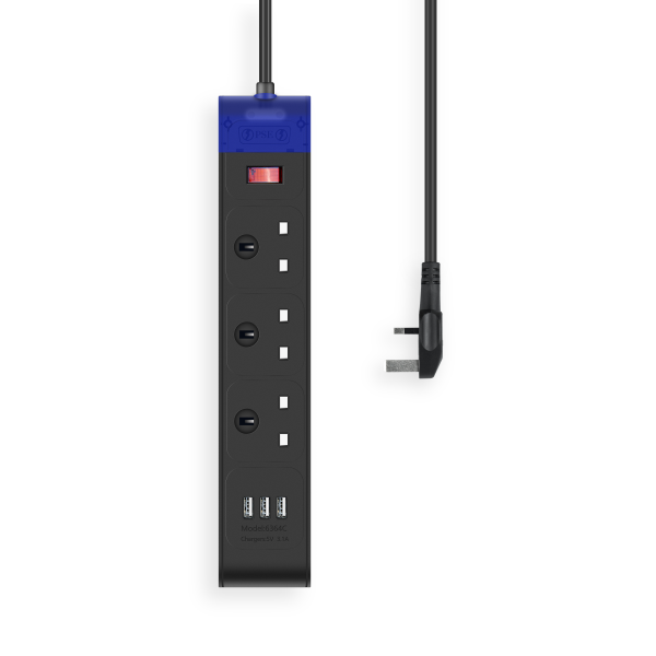 UK power strip 3ways Surge Protector Extension Lead 3 Outlets 3 USB Waterproof Outdoor Extension Lead Socket - 图片 5