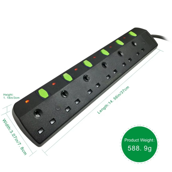 Newest trendy 6 Ways UK Extension Lead Cable Reel 6 FT Surge Protector Waterproof Power Strip antifall power socket - 图片 5