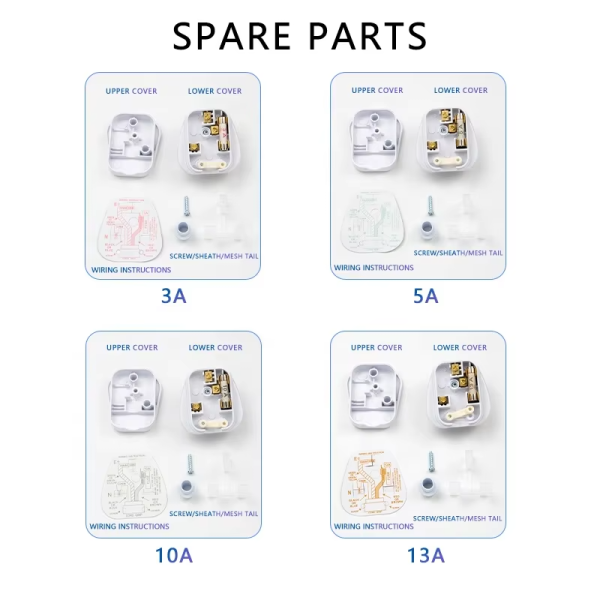 Re-wirable Bs 1363 British Standard Supply 13a Uk 3 Pin Plug Black White Grey plug top 13A Fuse UK Electrical Plug - 图片 6