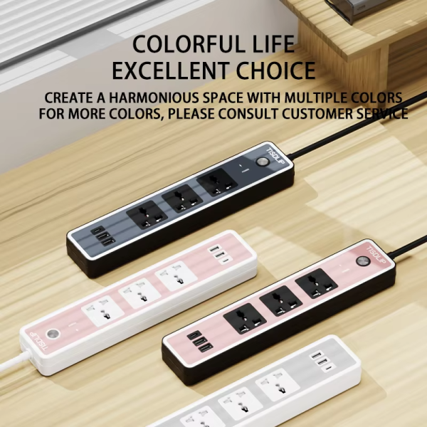 2023 new design wallmount 3 ac outlets and 3 usb charging ports With ambient light power supply strip - 图片 6