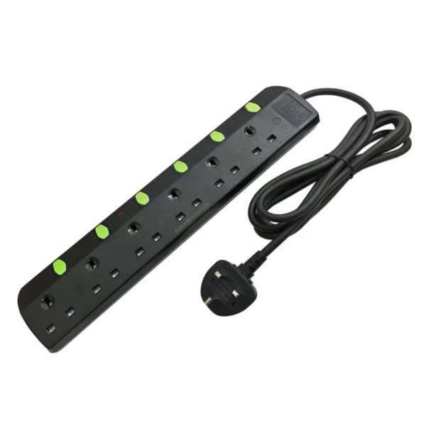 Newest trendy 6 Ways UK Extension Lead Cable Reel 6 FT Surge Protector Waterproof Power Strip antifall power socket - 图片 6