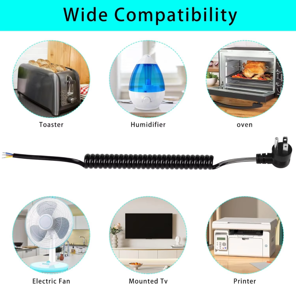 USA Plug Coiled Spring Power Cord Flexible Electric Spiral Curly Cable for Oven Humidifier Printer - 图片 6